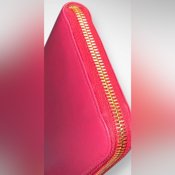 3$ start!! Prada Pink Saffiano Leather Bow Zip Around Wallet with Box Auth card - Picture 8 of 16